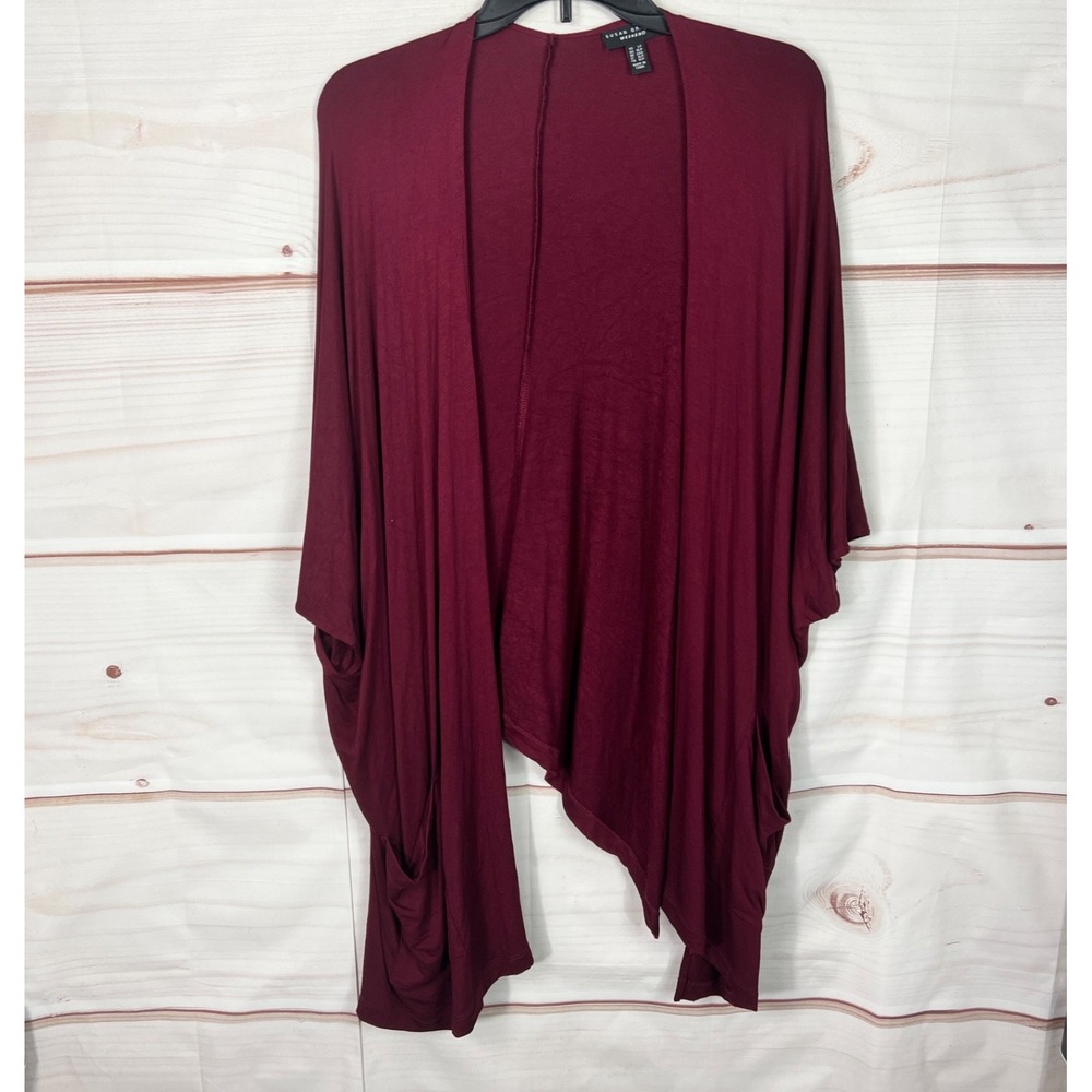Susan Graver Weekend Sweater Womens PL Red Jersey Knit Relaxed Cardigan Solid